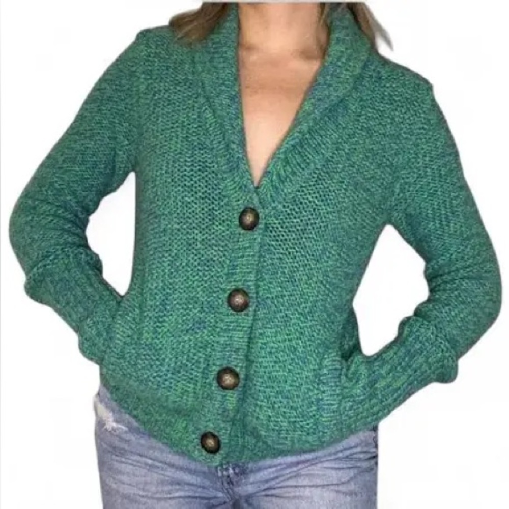 American Eagle Outfitters Blue Green Chunky Knit Wool Blend Cardigan Sz Small